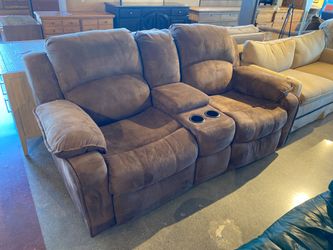 Plush Brown Double Recliner with Center Console