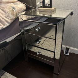 Two (a set) Mirror Furnished 3 Drawer Side Tables 