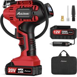 AVID POWER Tire Inflator Portable Air Compressor, 20V Cordless Car Tire Pump, Rechargeable Battery Powered Air Compressor w/12V DC Adapter, Digital Pr