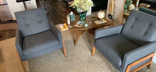Mid-Century Chairs (pair) + Triangle Coffee Table