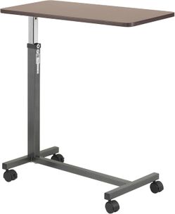 Drive Medical 13067 Non Tilt Top Overbed Table with Wheels and Secure Height Adjustment, FSA/HSA Eligible, Standing Desk or Hospital Tray Table, Bedsi
