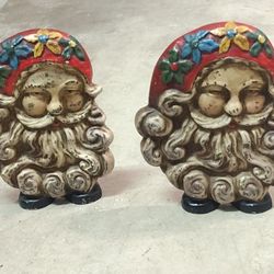 Vintage Iron Santa Claus Door Stopper Boho Rustic Farmhouse Chippy Shabby Chic Set of 2 Christmas Bookends