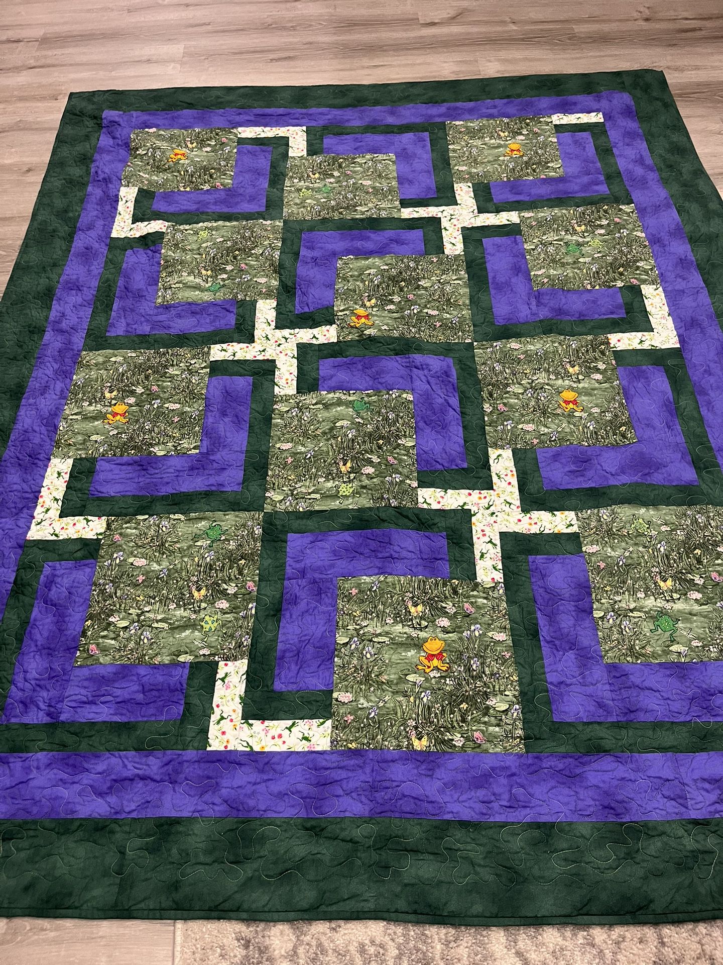 Twin Size Frog Themed  Reversible Hand Made Quilt