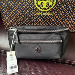 TORY BURCH BLACK NYLON BELT BAG FANNY PACK CROSSBODY PURSE 170435
