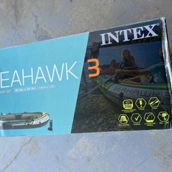 INTEX Seahawk Inflatable Boat Series: includes Deluxe Aluminum Oars and High-Output Pump – SuperStrong PVC – Fishing Rod Holders – Heavy Duty Grab Han