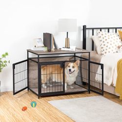 Dog Crate Furniture, Wooden Dog Crate, Dog Kennels with 3 Doors Indoor, Decorative Mesh Pet Crate End Table for Medium/Small Dog, Chew-Resistant Dog H