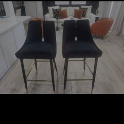 Black Suede Bar Stools – 29” Seat Height (Set of Two)
