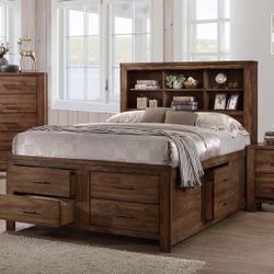 Brown Oak Finish Captain's Storage Bed