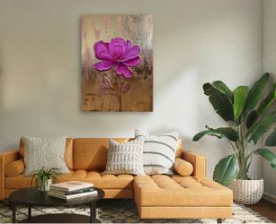 Golden Bloom — Original Textured Acrylic Purple Flower Painting 18" x 24"