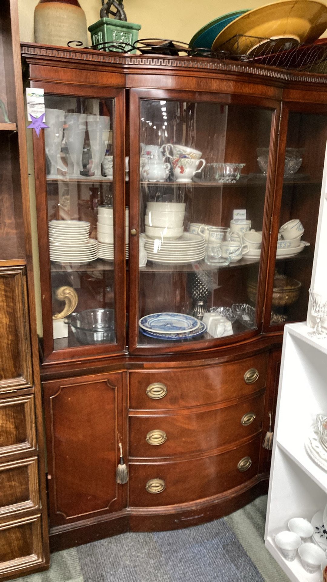 Vintage bow front 3 Drawer China Cabinet