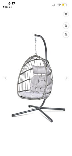 Grey Hanging Egg Chair with Stand, Indoor Outdoor Swing Hammock with Washable Cushions new assemble