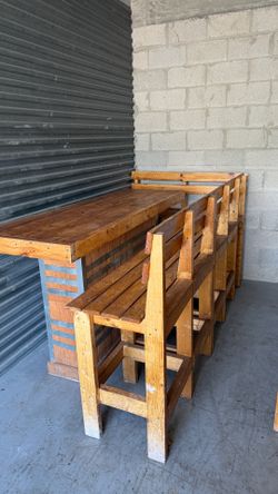 8ft Heavy Duty Rustic Wooden L Bar Bench Set - Indoor - Outdoor