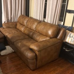 Leather Couch, Oversize Chair, And Ottoman
