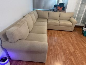 Beige Fabric L-Shaped Sectional Sofa