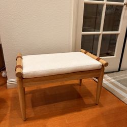 Hearth & Hand with Magnolia Upholstered Natural Wood Ottoman - Gray & Oatmeal