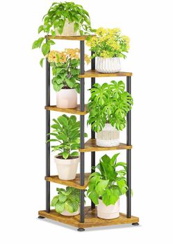 LASZOLA Tall 5‑Tier Plant Stand – Indoor Corner Shelf | Wood Brown