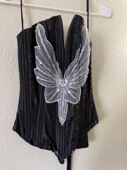 Black corset with silver sequined floral appliqués size medium