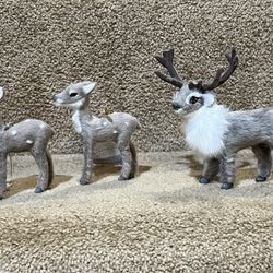 White Flocked Reindeer Lot of 3  Grey Christmas Ornaments Target Wondershop NEW