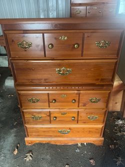 Solid Pine Chest of Drawers with Brass Hardware