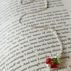 Handmade Dainty Summer Cherry Silver Chain Bookmark