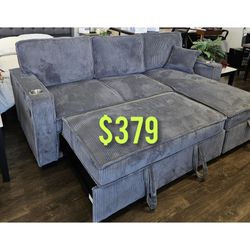 Dark gray corduroy reversible sectional pullout bed