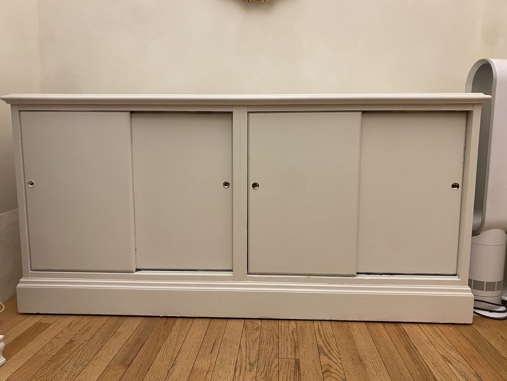 Classic White Wood Credenza With Sliding Doors