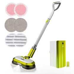 VMAl Cordless Electric Spin Mop with LED Headlight, Water Spray, 300ml Water Tank & Plastic Head, Powerful Floor Cleaner Up To 60mins, Polisher for Ha