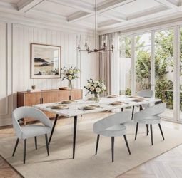 Modern Light Gray Upholstered Dining Chairs – Set of 4