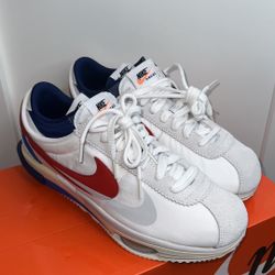Sacai, Nike, Zoom Cortez SP, New, w/ Box, Blue + White + University Red, Size 12
