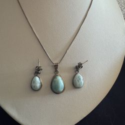 Vintage Stunning .925 & Larimar Pendant & Earrings 
