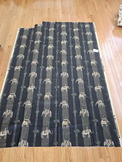 $25.00 - 1970's-80's Fabric With Safari Design Style!  Elephants & Palm Trees Design Accents - 2 YARDS/NEW!