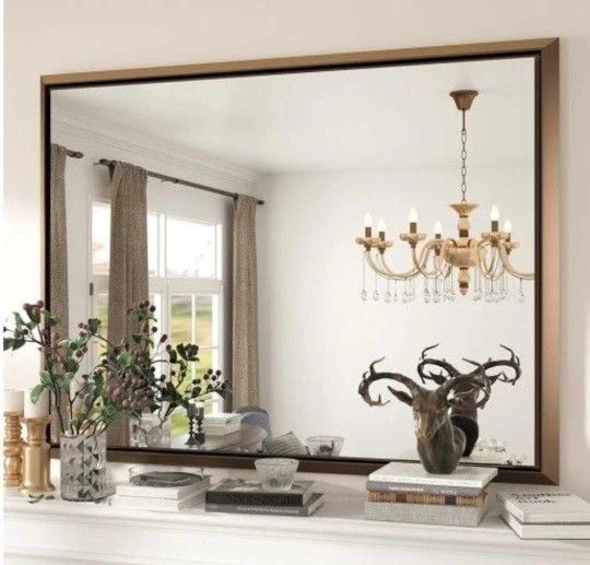 1323: New Bronze Framed Mirror for Bathroom, 40 x 30 Inch Rectangular Wall Mirror Metal Frame Oil Rubbed Bronze Antique Mirror Large Decorative Square