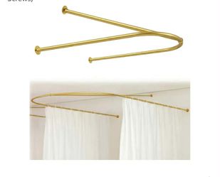 3812: New Gold U Shaped Room Divider Curtain Rod,90.55" x 47.24" Rod, Privacy Divider, for Beauty Salon, Fitting Room (no Curtains, Wall-mounted with 