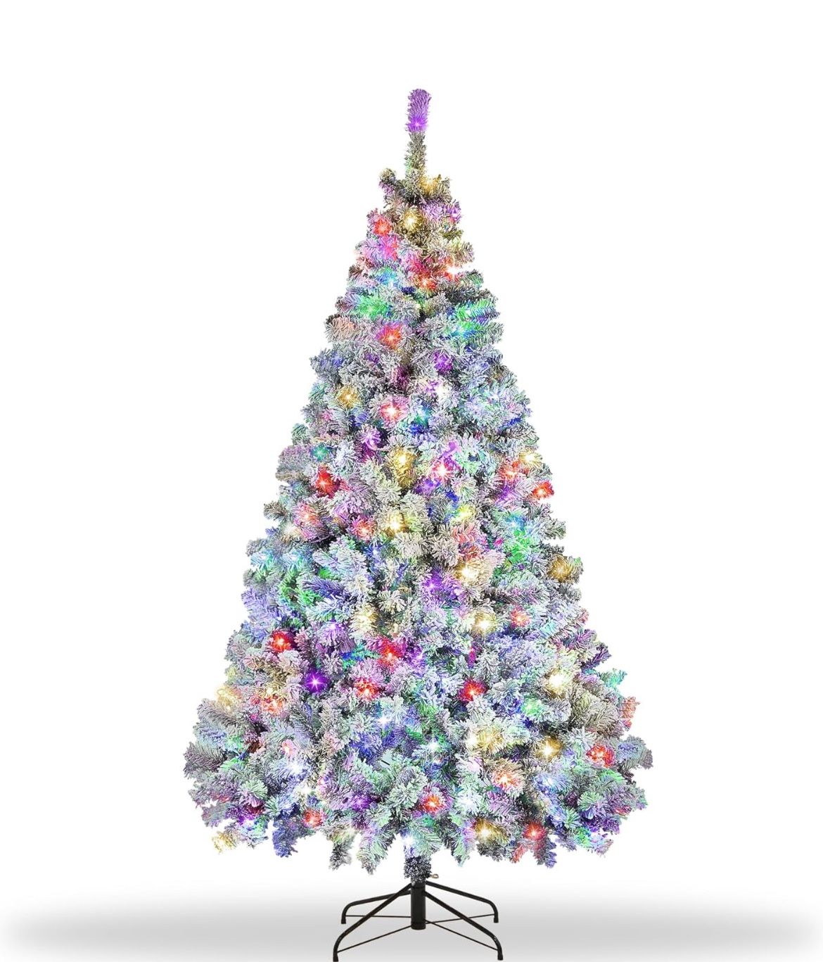 Snow-Flocked 9ft Christmas Tree 420 Warm White & Color LED Changing Lights,Artificial Christmas Tree for Home, Office, Party Decoration