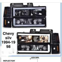 Black Housing Headlights Parking Lights With Drl Lights  And Corner Lamps Set 