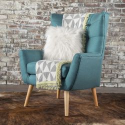 Buchholz Tufted Fabric Club Chair – Modern Accent Chair with Rubberwood Legs-1pc