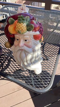 Ceramic Santa Head with Fruit Hat Figure