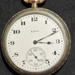 Elgin Open Face Pocket Watch From The Early 20th Century.