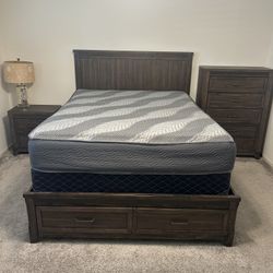 4pc Queen Bed 6 Drawer Dresser, 5 Drawer Chest Dresser, 2 Drawer Night Stand, Queen Bed Frame With 2 Drawers 