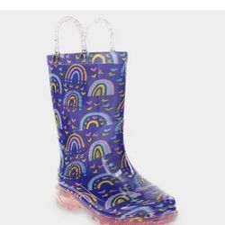 Western Chief Toddler Girls' Abby Rainbow Hearts Glitter Rain Boots - Purple 12