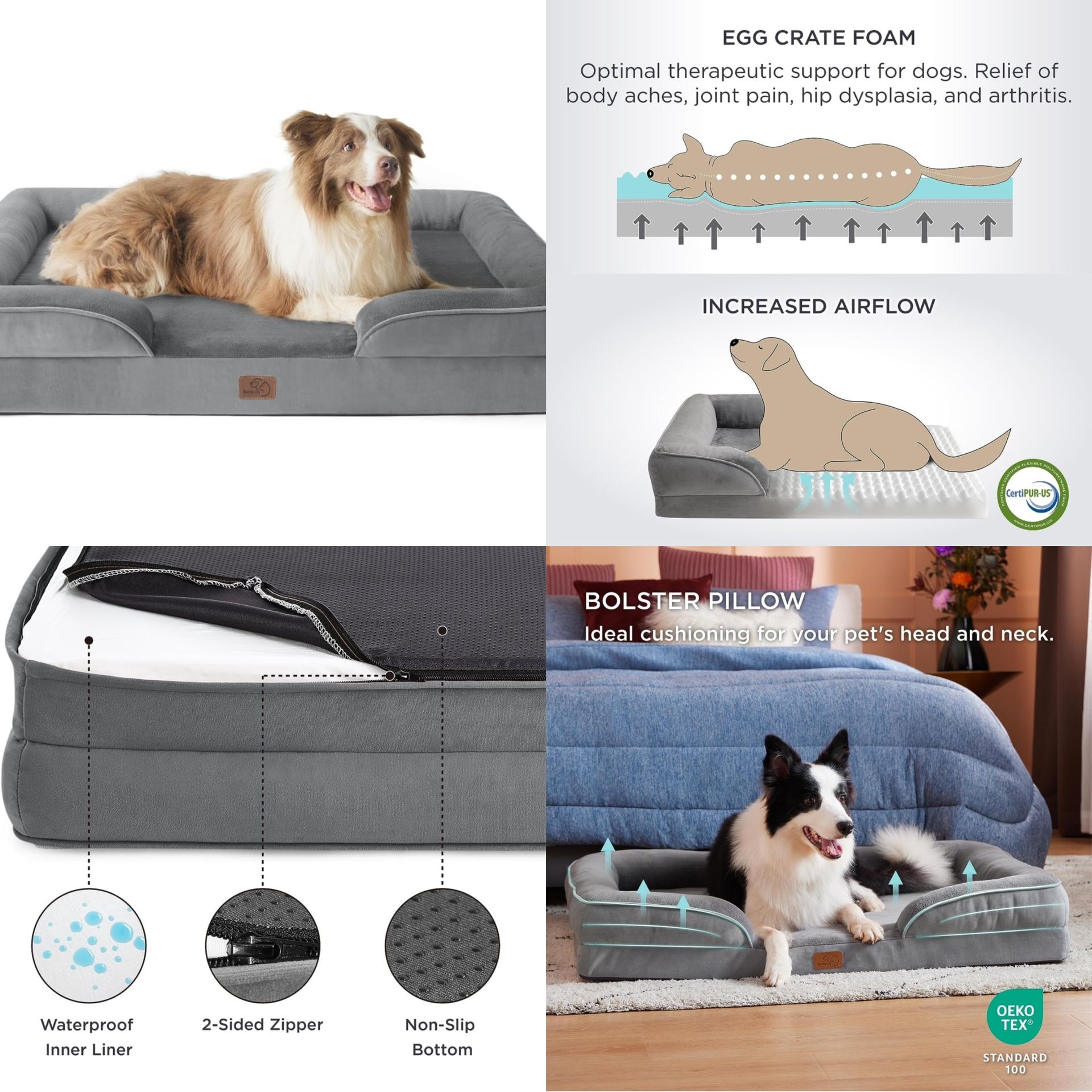 Orthopedic Dog Bed for Large Dogs - Big Washable Dog Sofa Bed Large, Supportive Foam Pet Couch Bed with Removable Washable Cover, Waterproof Lining an