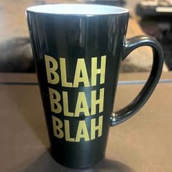 ‘Blah Blah Blah’ Black & Gold Tall Ceramic Coffee Mug Cup Home Kitchen Drinkware