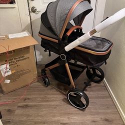 2 in 1 Baby Stroller, Convertible Foldable Standard Stroller, Reversible Pushchair Infant Buggy Carriage