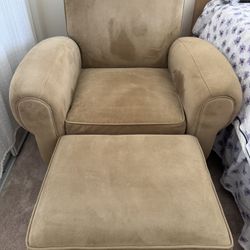 Suede Armchair + Ottoman Set