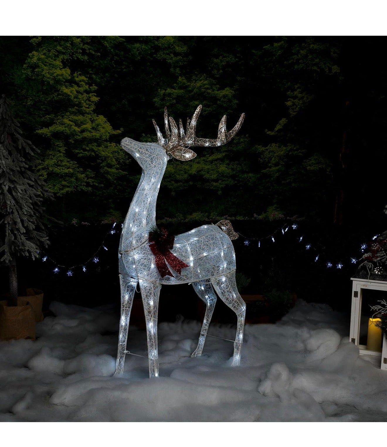 50" H Mesh Holiday Reindeer Lawn Decoration with Cool White Lights, Christmas Decoration