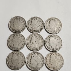 Antique Liberty Five Cents Coins 1901 to 1912