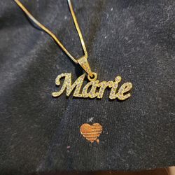 MARIE NAME PLATE GOLD OVER STERLING SILVER NECKLACE