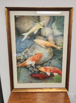 John Richard 41x58 Painting Reflecting Koi