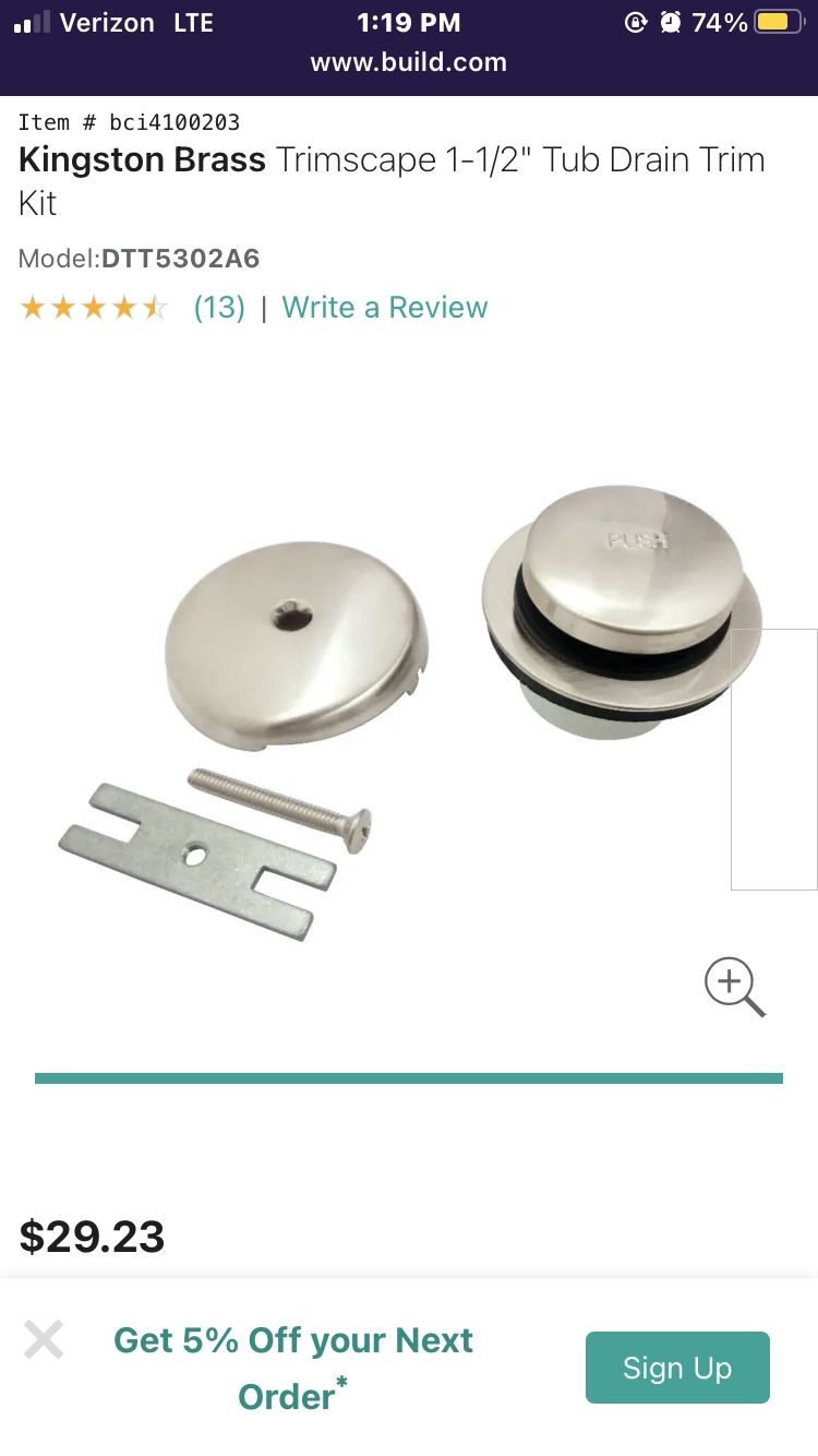 1-1/2” Tub Drain Kit