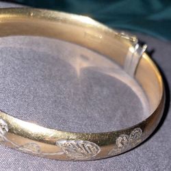 Reeds Engraved Vintage Floral Pattern Gold & Silver Bangle 